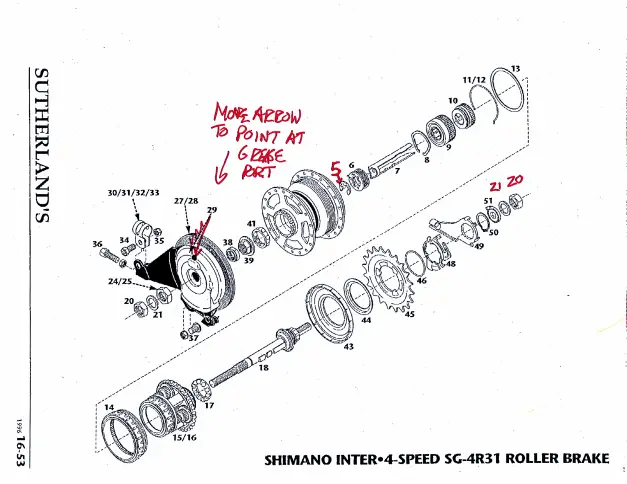 Exploded drawing of shimano 4-speed hub