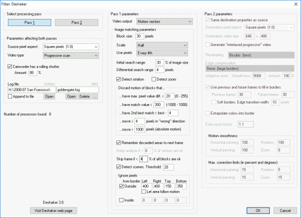 Deshaker dialog box