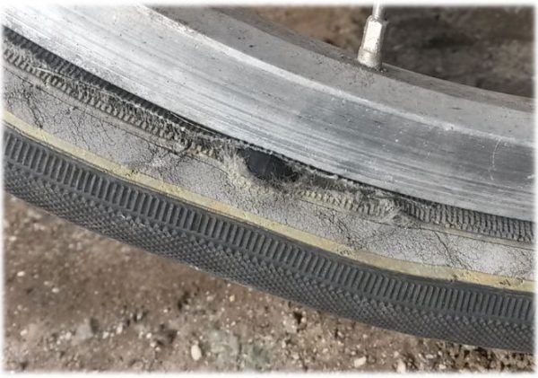 Tire damage from brake shoe