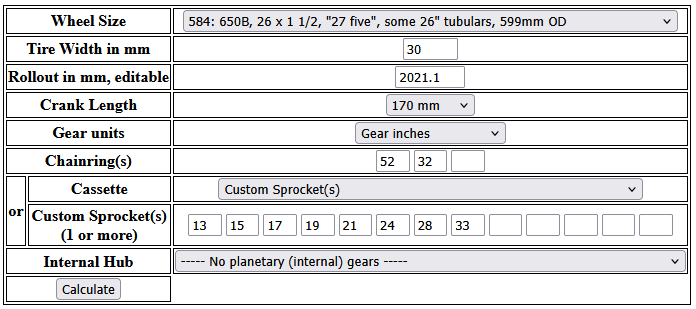 Gear calculator edata entry form with rollout