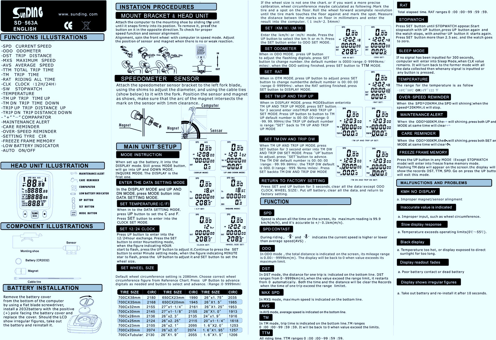 Sigma Bike Computer Wheel Size Chart