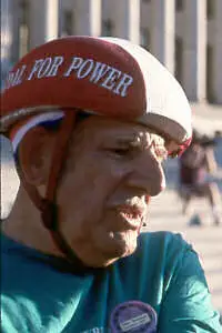 No-shell helmet (The helmet wearer is John Torosian, then President of the League of American Wheelmen.)