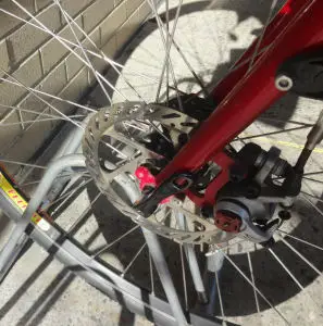 Disk brake interference with bike rack, photo by Hal Chamberlin