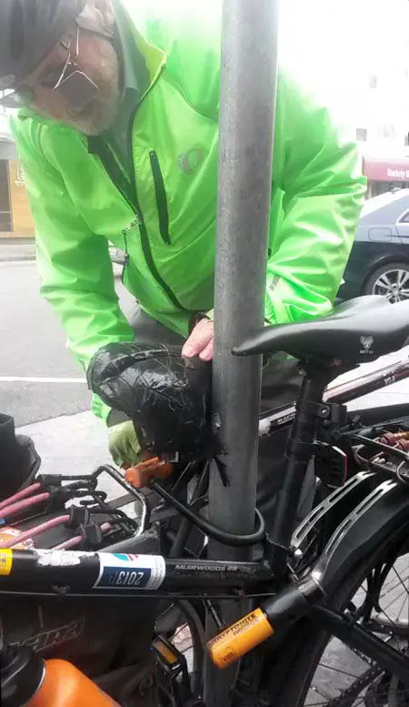 Locking a bicycle on the street